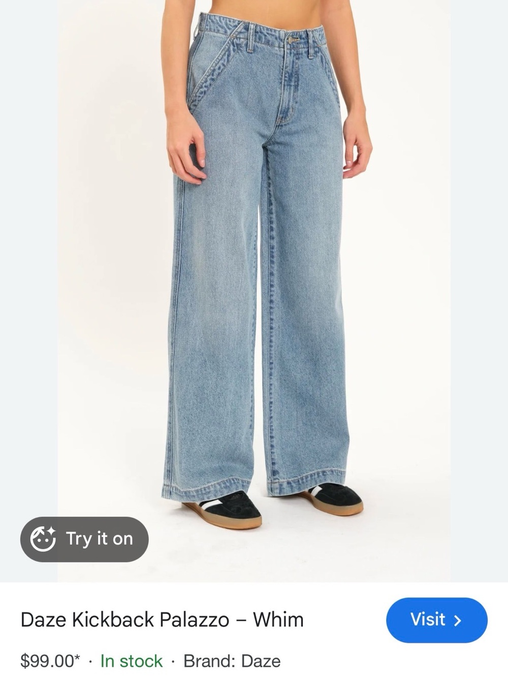 Daze Kickback Palazzo Jeans - Light Blue